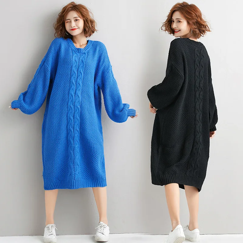 

Good to House Mid-length Sweater Women's 2019 New Style Loose Autumn And Winter over-the-Knee Jersey Dress Women's