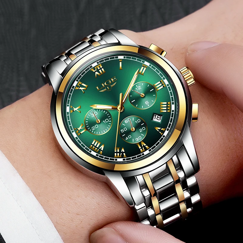 Новые часы Для мужчин LIGE Элитный бренд Модные Для Мужчин Хронограф Спортивные часы Водонепроницаемый все Сталь кварцевые часы Relogio Masculino
