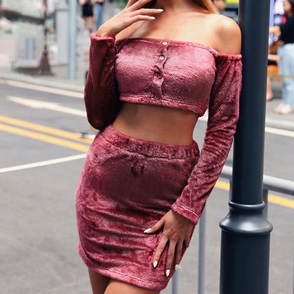 Сексуальный женский комплект из 2 предметов облегающая юбка модная однотонная с