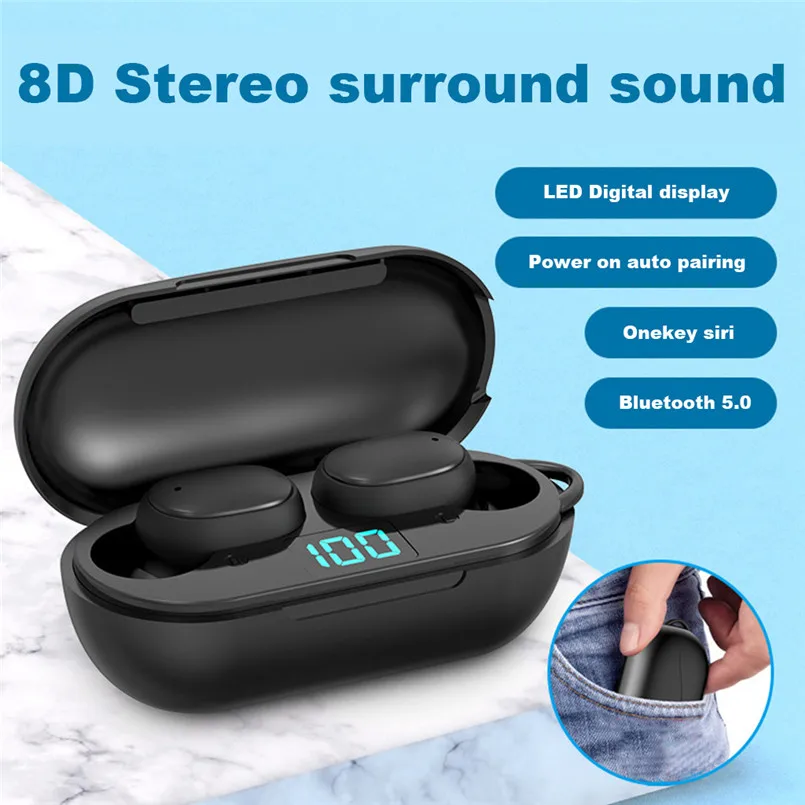 Беспроводные мини наушники H6 TWS Bluetooth V5.0 водонепроницаемые светодиодный цифровой