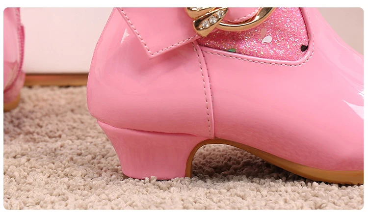 Girls High Heel Boots Plus Velvet High Boots Children's Princess Boots Winter New Fashion Lace Sequin Leather Kids Shoes