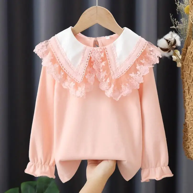 Spring Autumn Baby Toddler Princess School Girls Blouse White Long Sleeve Girl Shirt Cotton Kids Lace Tops Children Clothes