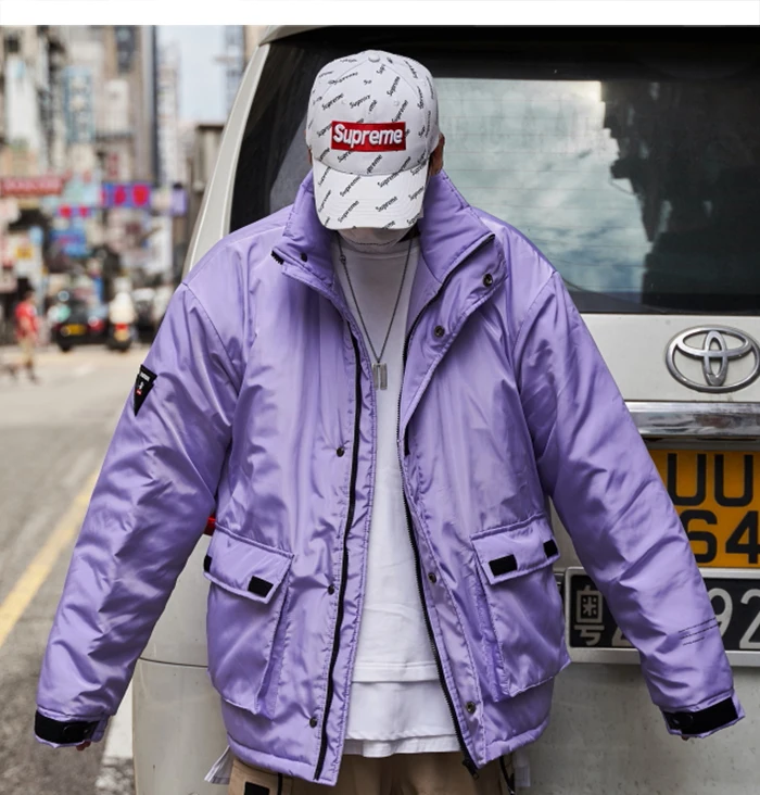 AELFRIC, большие карманы, толстые парки с подставкой, 2019, Harajuku, хип-хоп, теплые мужские пальто, модные, повседневные, хлопковые, негабаритные