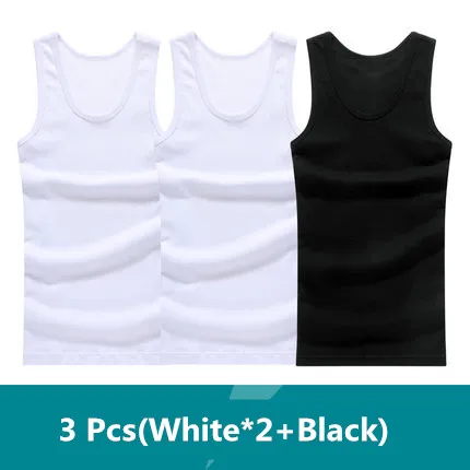 2Pcs White 1Pcs Blac 3 шт./лот, мужская хлопковая майка без рукавов, майка для спортзала, мужская майка для фитнеса, мужская майка для бодибилдинга, тренировки, нижнее белье, жилет, фабрика - Цвет: 2Pcs White 1Pcs Blac