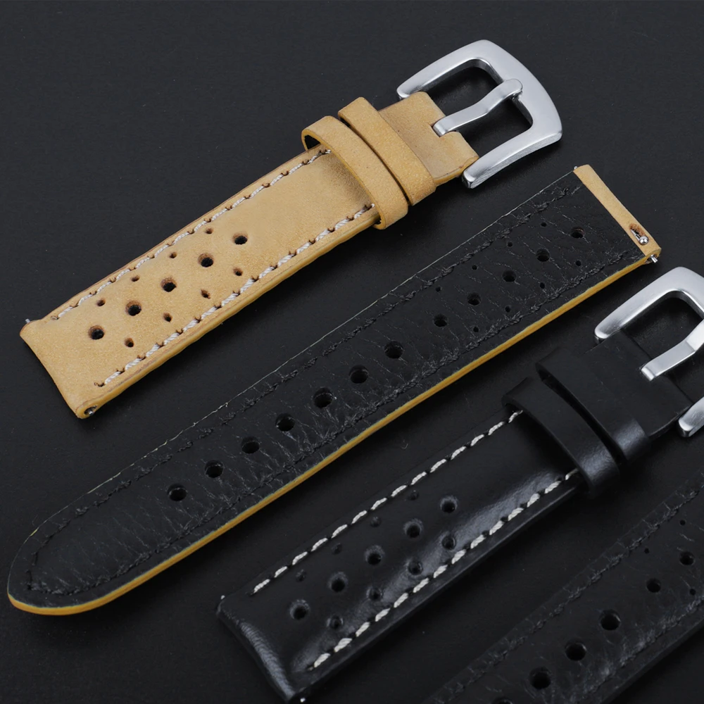 Premium Retro Handmade Leather Watch Strap - Khaki Brown Porous Wristband Belt