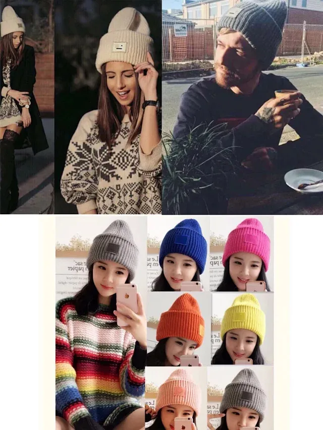 AC Studios Smiling face Beanie Skull Caps knitted Cashmere Eye Warm Couple Lovers Acne Hats Tide Street Hip-hop Wool Cap Adult