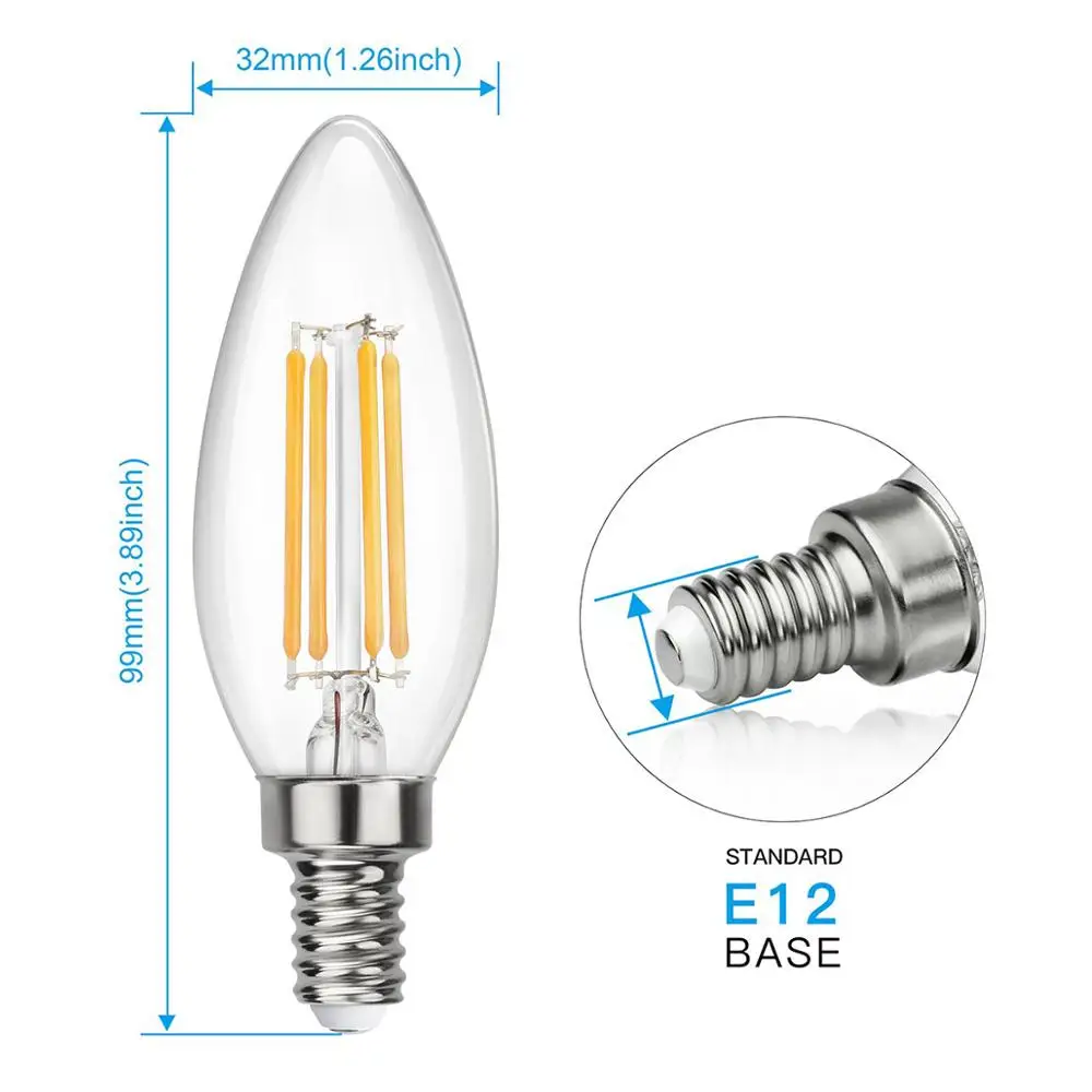Yaeer 4 Вт Светодиодный лампочки накаливания E12 База 120V B11 декоративная свеча лампы 2700K теплый белый Светодиодный лампа для светильника 10 шт. в комплекте