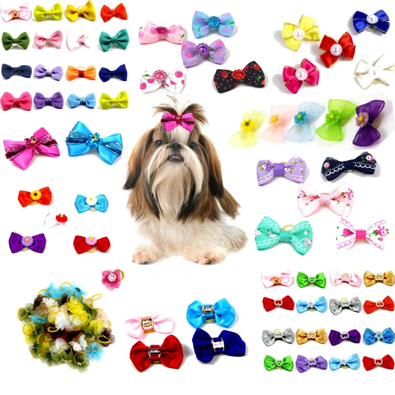 Sadnyy 24 Pieces Christmas Puppy Dog Hair Bows Christmas Pet Grooming Curve Bows with Rubber Bands Snowflake Pet Hair Accessories for Small Dog Puppy Christmas Holiday 