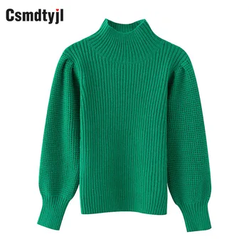 

Autumn Winter 2020 Green Women Sweater Knitwear Turtleneck Long Sleeve Sweaters Casual Female Knitted Sweater