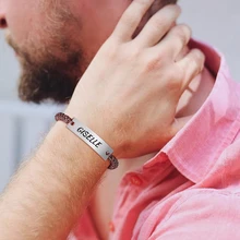 Персонализированные пользовательские мужской браслет коричневый плетеный браслет колледж Выпускной подарок вдохновляющие выгравированы ID тег бар Bileklik