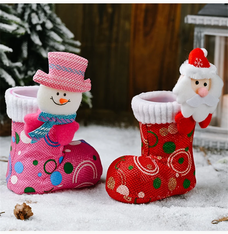 Christmas Funny Candy Boot Cute Ornaments Cartoon Bright Cloth Shoes Stockings Decoration Supplies Xmas Gift Holders | Дом и сад