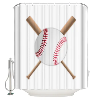 

Shower Curtain Waterproof Polyester With 12 Hooks Baseball Sports White