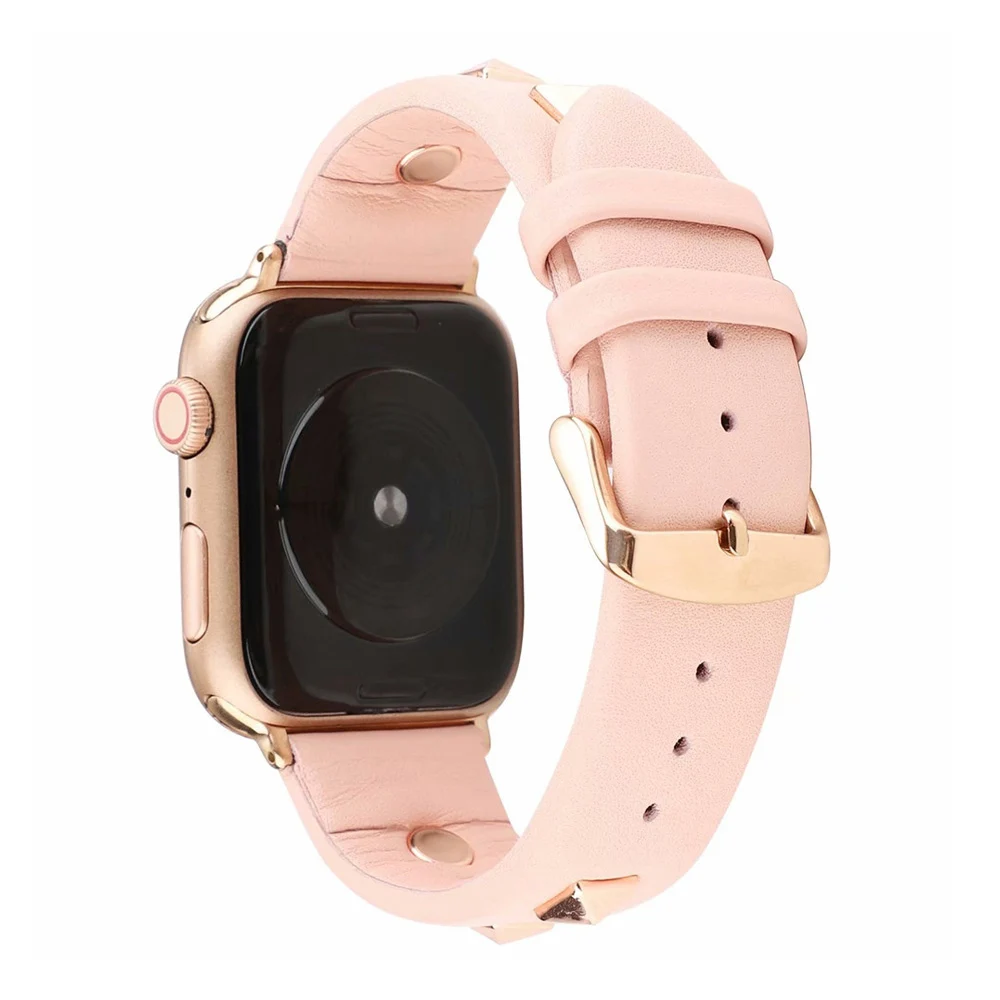 Pink rose buckle Для Apple Watch Band 40 мм 44 мм 38 мм 42 мм кожаный ремешок с заклепками стиль браслет для iWatch серии 5 4 3 2 1 ремешок для часов - Цвет ремешка: Pink rose buckle