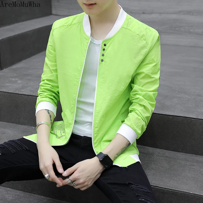 

AreMoMuWha 2019 Summer New Sunscreen Clothing Male Light Color Handsome Ultra-thin Sunscreen Trend Slim Cardigan Jacket QX886