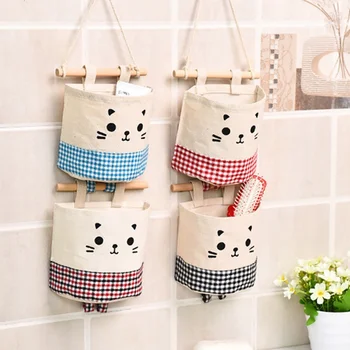 

Multi-layer Fabric Storage Hanging Bag Door Concise Cute Cat Hanging Bag Wall Hanging Storage Bag 1
