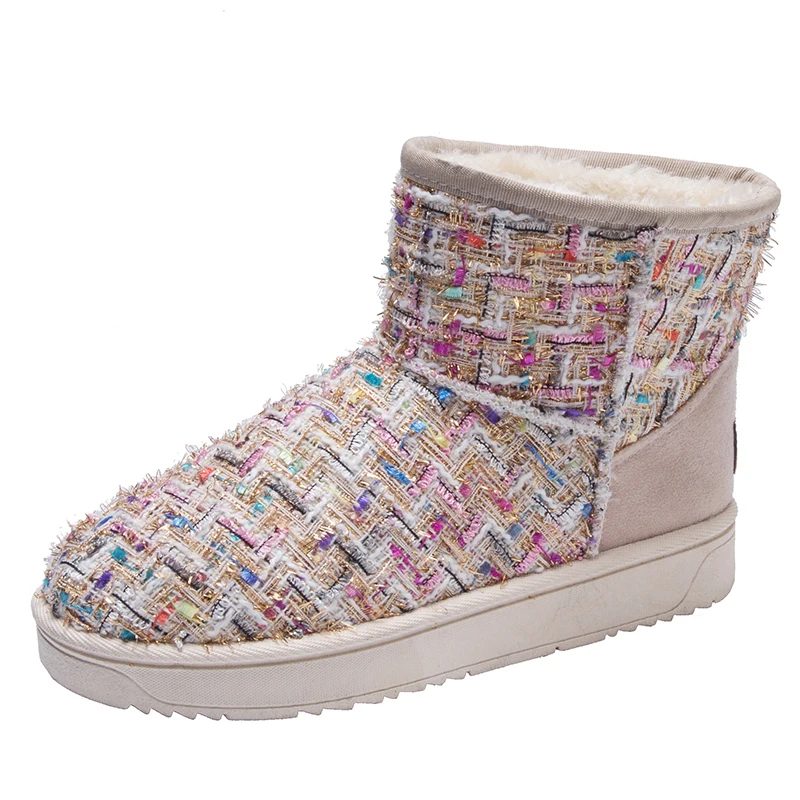 Lucyever Mix Color Snow Boots Women Thicken Warm Long Plush Inside Ankle Boots for Women Casual Flat Platform Winter Shoes Woman - Цвет: Белый