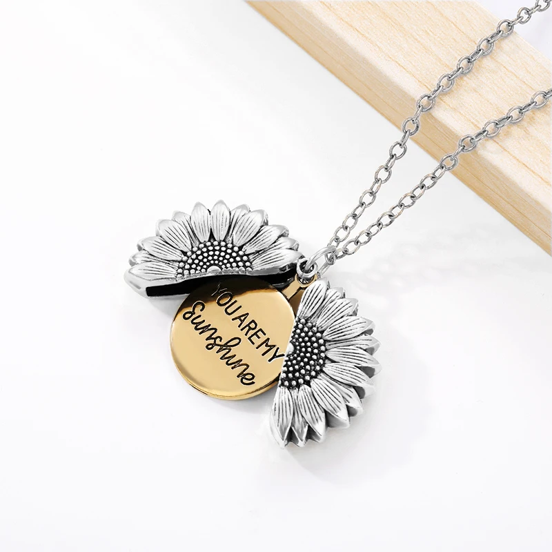 VANLAMS Love Heart Pendant Necklace You Are My Sunshine Jewelry Sunflower Necklace for Women Mothers Day Gifts Necklaces Gifts for Mom Wife Girlfriends Daughter