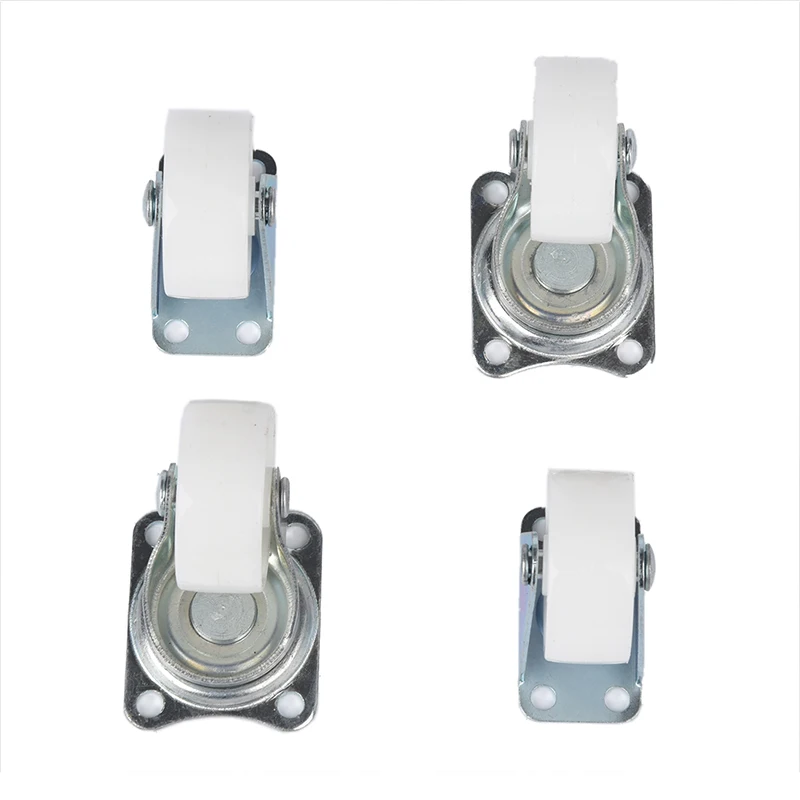 

New 1.5" White Wheel Silver Tone Metal Top Plate Fixed Swivel Caster Set 4 Pcs