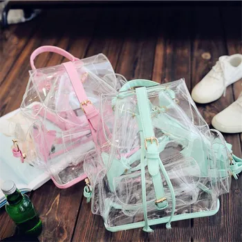 

Women Transparent Backpacks Clear PVC Teenager Girls Zipper Student School Backpack Fashion Ita Teenage Girls Bags Drop Shipping