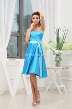 

free shipping new fashion 2016 sashes vestidos formale brides maid dress Custom low profile short blue Lovely Bridesmaid Dresses