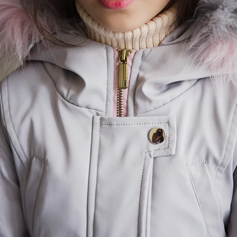 Детская зимняя теплая хлопковая стеганая куртка плотное пальто с капюшоном и меховым воротником для девочек Одежда для маленьких девочек, куртка-парка для 5-14 лет