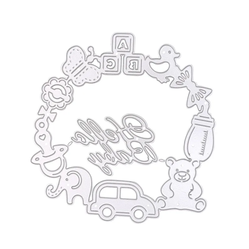 Kokorosa Hello Baby металлические режущие штампы, игрушечные машинки, слон, круг для изготовления открыток, скрапбукинг, тиснение, трафареты, ремесленные штампы