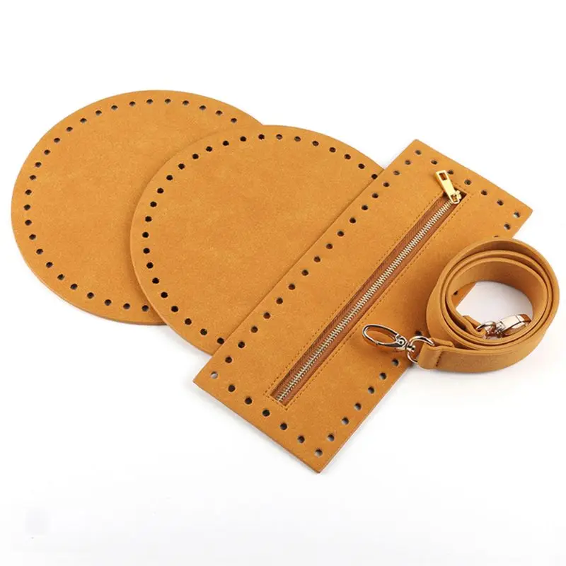 

4Pce/Set Bag Bottom Shaper Base Round Faux Leather Purse Inserts Strap Zipper for DIY Sewing Crochet Shoulder Handbag