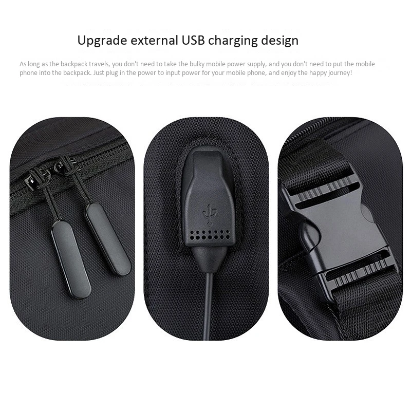 Fashion Unisex School Office Laptop Bag Soft with USB Charging Port Zipper Waterproof Anti-Theft Casual Backpack