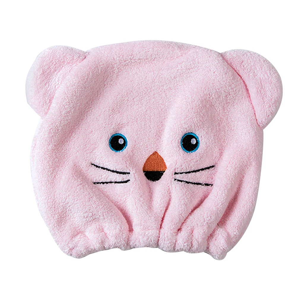 Розовый Shower Cap Home Hat Soft Elastic Bath Super Absorbent Towels Cartoon Cute Thicken Hair Wrapped Polyester Quickly Dry - Цвет: Розовый