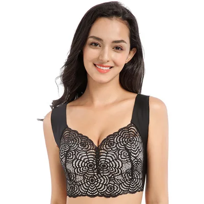 Queenral плюс Размеры бюстгальтер кружева Bralette нижнее белье Для женщин бюстгальтер большой Размеры Для женщин сексуальная ультра-тонкий нижнее белье Для женщин бюстгальтеры плюс Размеры бюстгалтерженское бельебюстг - Цвет: Black white