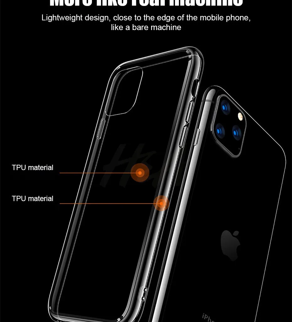 H& A Ультратонкий Прозрачный чехол для Apple iPhone 11 Pro Max чехол s Прозрачный мягкий TPU чехол Xs Max Xr X чехол для телефона