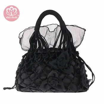 

Chi Belle peri fairy ladies handbag lace rose pattern design daily use girl pouch bracelet makeup clasp trendy case chain bags