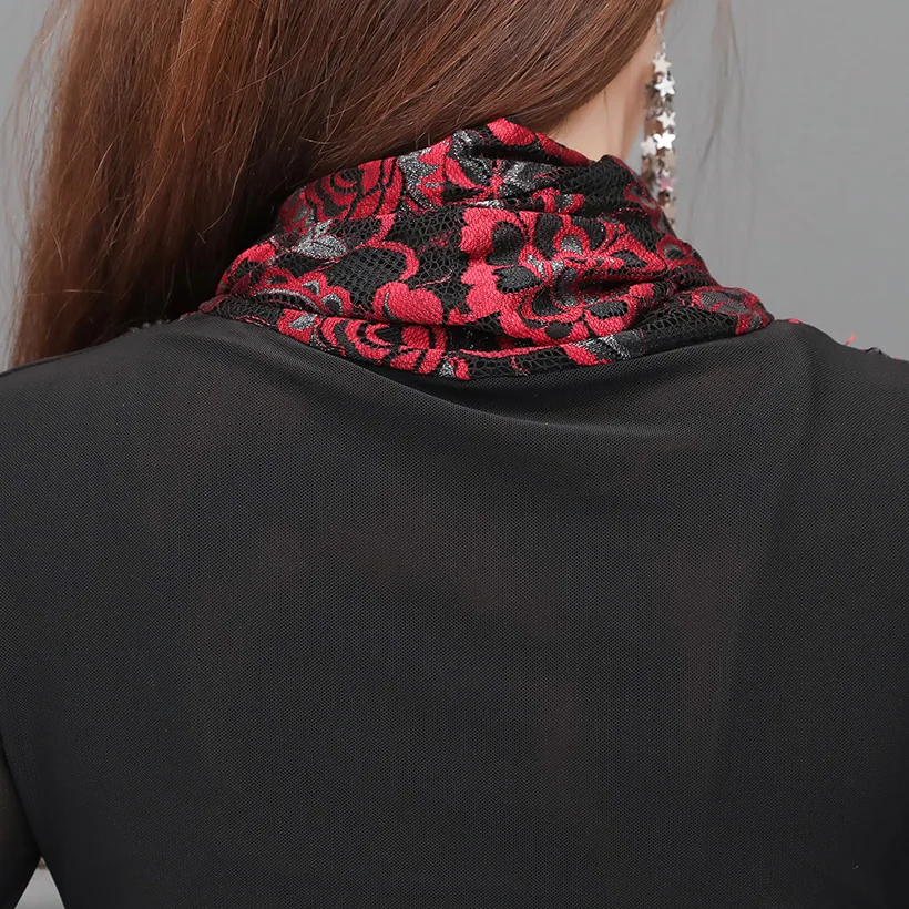 M-7XL blusas mujer de moda, осенняя Водолазка с длинным рукавом, сетчатые топы, элегантная тонкая блузка с вышивкой, рубашка размера плюс, рубашка