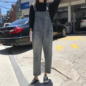 

Streetwear All-Match Blue Loose Jumpsuits Korean Style Pockets Rompers High Quality Straps Bib Pants
