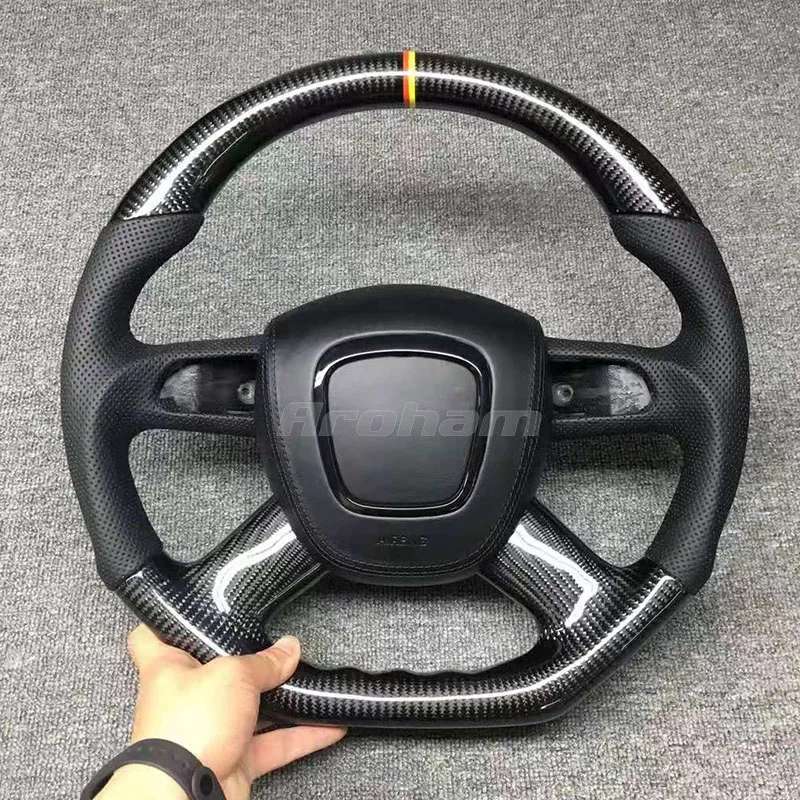 Customized Alcantara Leather Carbon Fiber Steering Wheel For Audi A4 A6 Quattro A4L A6L A8L Q5 Q7 2005 2006 2007 2009 2011 2013