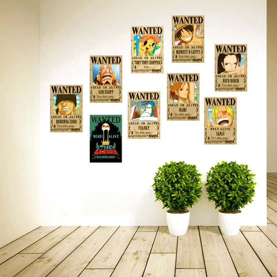 

2019 Newest ONE PIECE Toy Vellum Wanted Craft Print 9 Pcs/set Luffy Shanks Toy Sticker Sexy Nami Nico Robin Posters Gift For Kid