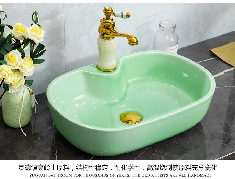 Зеленый Китай художественный фарфор ручной работы Фарфор Lavabo Ванная комната сосуд раковины керамика умывальник раковина для умывания фарфоровая овальная
