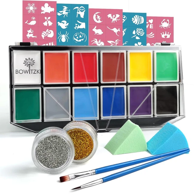 Bowitzki Professional Face Painting Kit For Kids Adults 12x10gm Body Paint  Stencil One Stroke Split Cake Rainbow Halloween - Body Paint - AliExpress