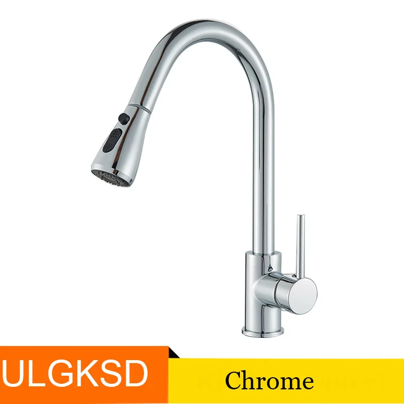 Chrome Tap ULGKSD выдвижной кухонный кран, вращающийся на 360 градусов, смеситель с одной острой ручкой, один держатель, смеситель для горячей и холодной воды, кнопка паузы - Цвет: Chrome Tap