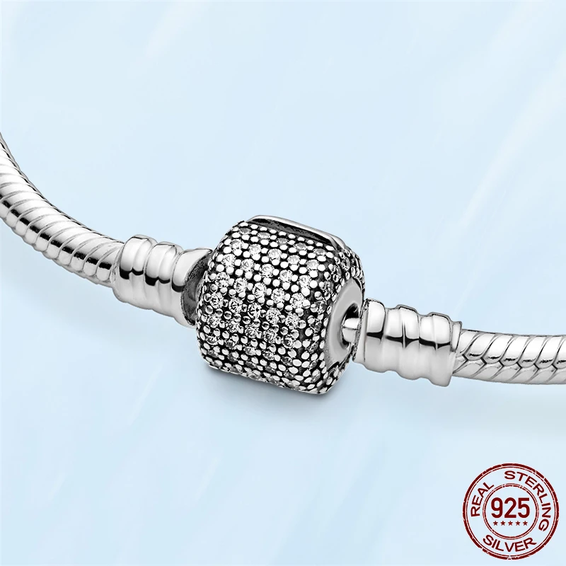 TOP SALE 925 Sterling SILVER Heart Snake Chain Fashion Bracelets For Women Fit Original Pandora Charm Beads Jewelry Gift
