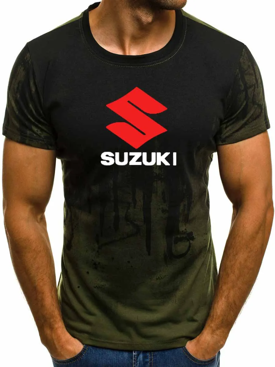 Мужская футболка с коротким рукавом и логотипом Suzuki, летняя повседневная хлопковая Футболка с градиентом, модная мужская брендовая футболка в стиле хип-хоп Harajuku