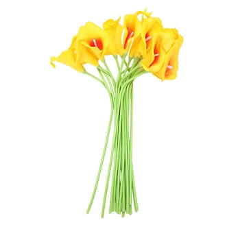 

18x Artificial Calla Lily Flowers Single Long Stem Bouquet Real Home Decor Color:Yellow