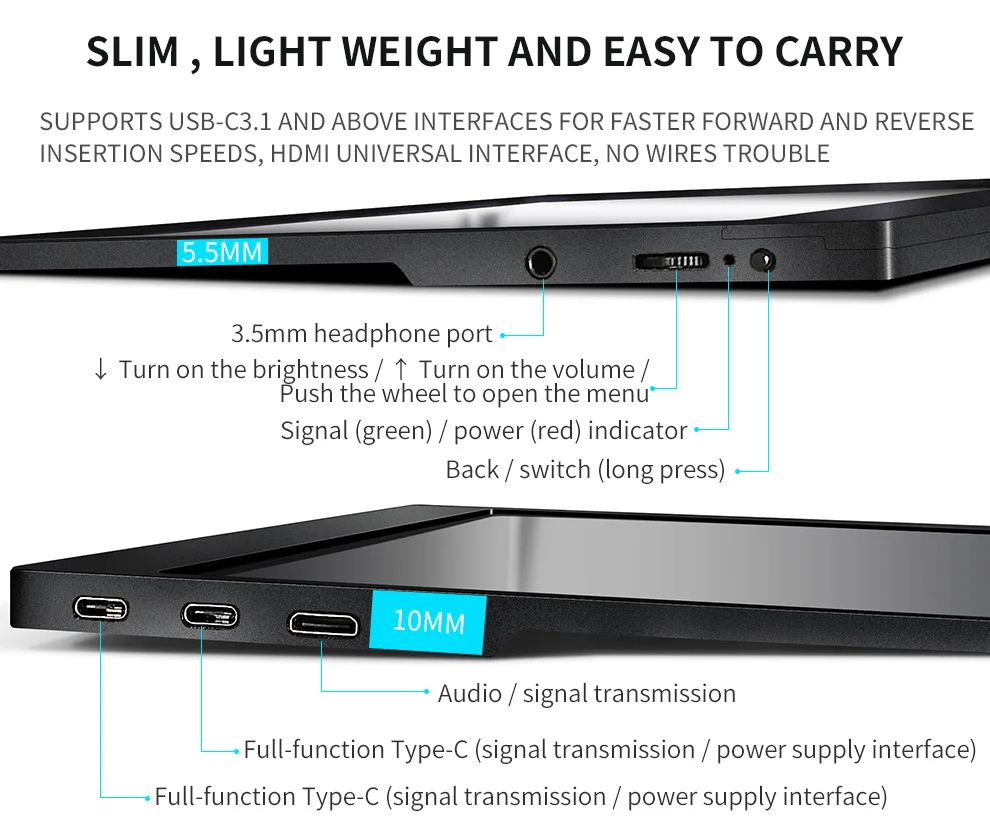 12," 4 k игровой монитор Тип USB C портативный монитор для переключения Xbox Ps4 Mac huawei телефон ноутбук камера tv box дисплей ЖК-экран