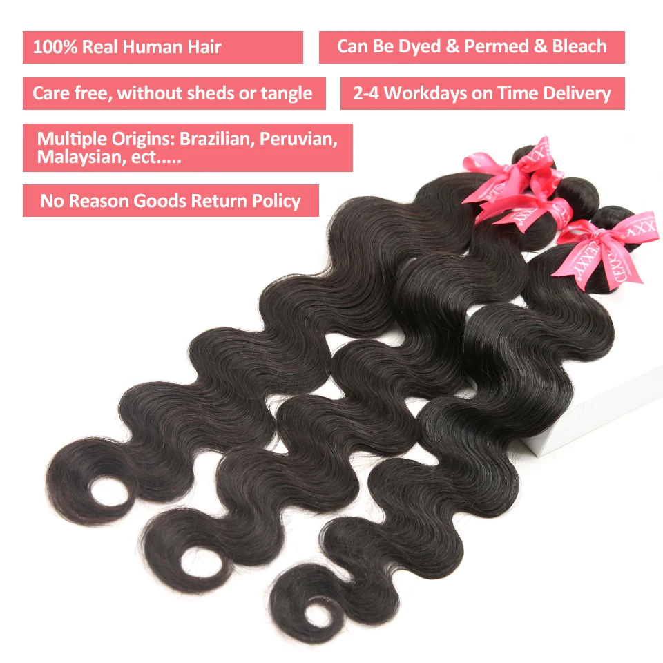 CEXXY Body Wave Human Hair Bundles Brazilian Hair Weave Bundles Remy 1 3 4 bundles Extension 30inch 40 Inch