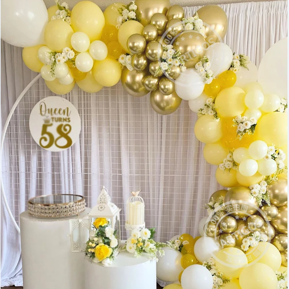100Pcs Yellow Balloon Garland Kit White Metal Gold Latex Globos For Wedding Summer Party Kids Birthday Decorations Baby Shower