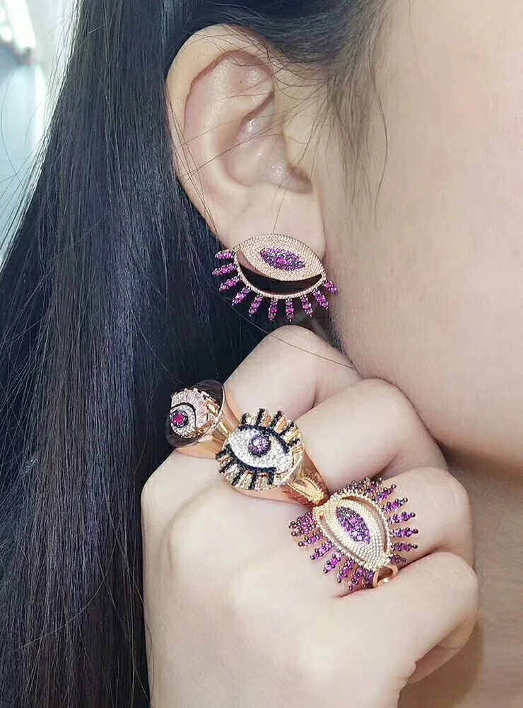 

Accking trendy Eye shape Earrings and ring set For Women Full Cubic Zirconia Earrings Jewelry pendientes mujer moda
