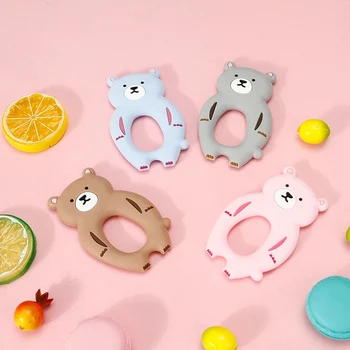 

1PC Cartoon Bear BPA Free Baby Ring Teether Silicone Beads DIY Chain Silicone Animal Teether Bite Molar Stick Charm Silicone Toy