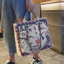 Новая модная женская большая сумка-мессенджер, сумка для покупок, художественная холщовая цельная Женская Повседневная сумка с граффити, женская сумка на плечо, B42-35