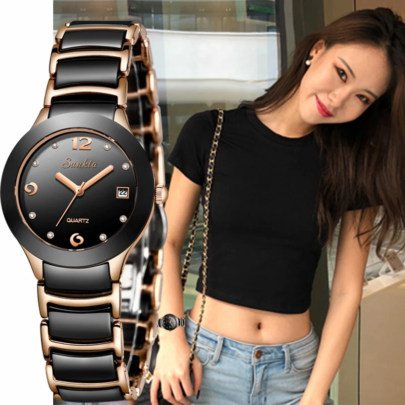 

SUNKTA Women Watches Top Brand Luxury Stainless Steel Strap Watch Ladies Analog Quartz Wristwatch Simple Style Clock reloj mujer