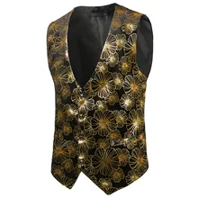 Повседневный жилет в стиле ночного клуба; бархатный жилет с рисунком бронзового цвета; однобортный жилет с большим цветком; Sv06